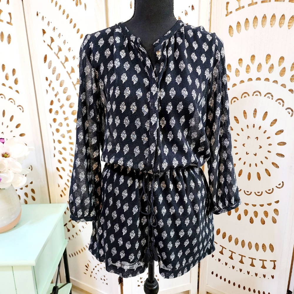 Madewell black cotton long sleeve shorts jumpsuit size s